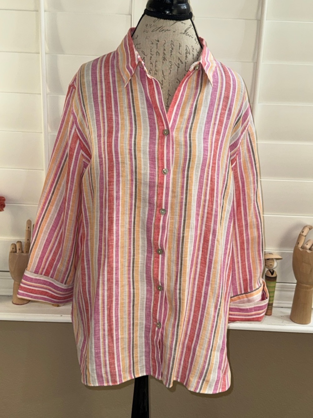 Chico’s Linen Button Front Top Striped Multi